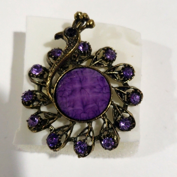 Vintage Peacock Ring – Purple Gemstones & Center Stone, Adjustable Women Jewelry - Picture 5 of 10